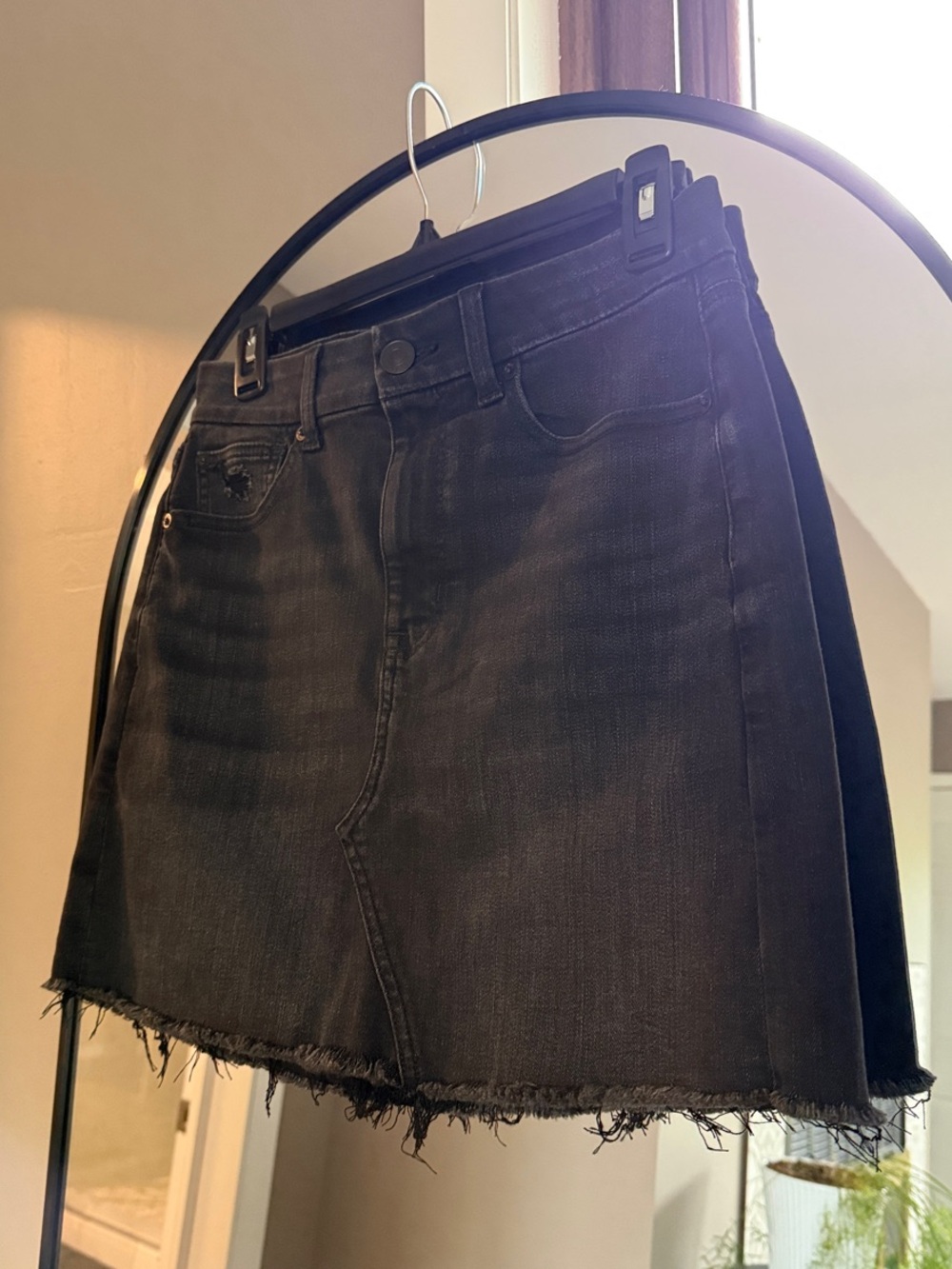 American Eagle Outfitters Distressed Hem Stretch Denim Mini Skirt